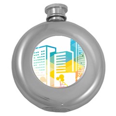 Silhouette Cityscape Building Icon Color City Round Hip Flask (5 Oz) by Sudhe