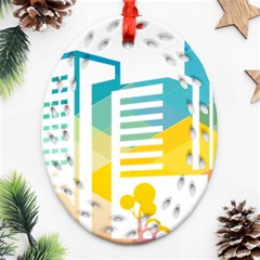 Silhouette Cityscape Building Icon Color City Ornament (oval Filigree) by Sudhe