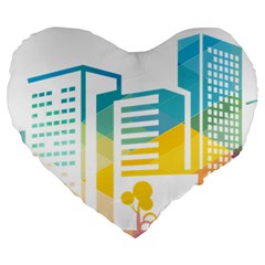 Silhouette Cityscape Building Icon Color City Large 19  Premium Flano Heart Shape Cushions by Sudhe