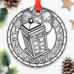 Bad Wolf Tardis Art Drawing Doctor Who Round Ornament (two Sides) by Sudhe