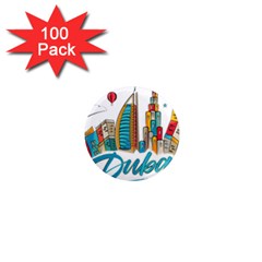 Burj Khalifa Skyline Clip Art Drawing Comic World 1  Mini Magnets (100 Pack)  by Sudhe