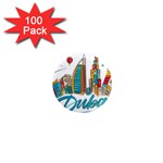 Burj Khalifa Skyline Clip Art Drawing Comic World 1  Mini Magnets (100 pack)  Front