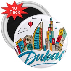 Burj Khalifa Skyline Clip Art Drawing Comic World 3  Magnets (10 Pack)  by Sudhe