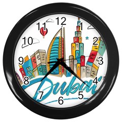 Burj Khalifa Skyline Clip Art Drawing Comic World Wall Clock (black) by Sudhe