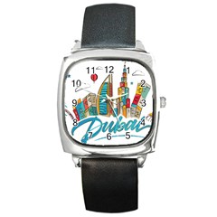 Burj Khalifa Skyline Clip Art Drawing Comic World Square Metal Watch by Sudhe