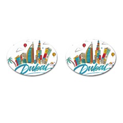 Burj Khalifa Skyline Clip Art Drawing Comic World Cufflinks (oval) by Sudhe