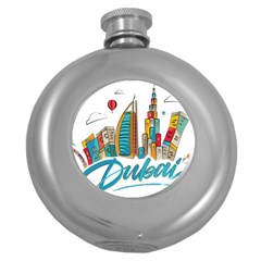 Burj Khalifa Skyline Clip Art Drawing Comic World Round Hip Flask (5 Oz) by Sudhe