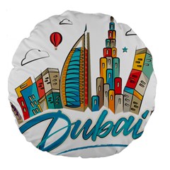 Burj Khalifa Skyline Clip Art Drawing Comic World Large 18  Premium Round Cushions by Sudhe