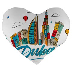 Burj Khalifa Skyline Clip Art Drawing Comic World Large 19  Premium Heart Shape Cushions by Sudhe