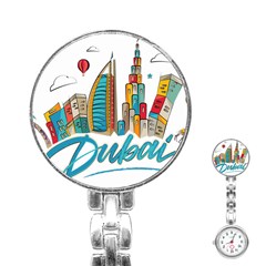 Burj Khalifa Skyline Clip Art Drawing Comic World Stainless Steel Nurses Watch by Sudhe