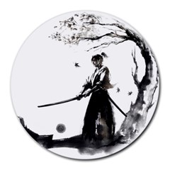 Japan Samurai Drawing   Warrior Round Mousepads by Sudhe