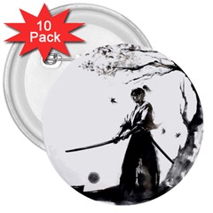 Japan Samurai Drawing   Warrior 3  Buttons (10 Pack)  by Sudhe