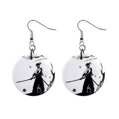 Japan Samurai Drawing   Warrior Mini Button Earrings by Sudhe