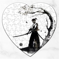 Japan Samurai Drawing   Warrior Jigsaw Puzzle (heart) by Sudhe