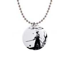 Japan Samurai Drawing   Warrior 1  Button Necklace by Sudhe