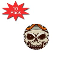 Motorcycle Helmet Skull Clip Art Cranial Skeleton 1  Mini Buttons (10 Pack)  by Sudhe