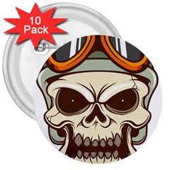 Motorcycle Helmet Skull Clip Art Cranial Skeleton 3  Buttons (10 Pack)  by Sudhe