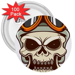 Motorcycle Helmet Skull Clip Art Cranial Skeleton 3  Buttons (100 Pack)  by Sudhe