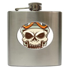 Motorcycle Helmet Skull Clip Art Cranial Skeleton Hip Flask (6 Oz) by Sudhe