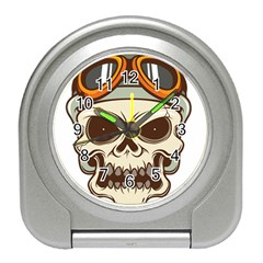 Motorcycle Helmet Skull Clip Art Cranial Skeleton Travel Alarm Clock by Sudhe