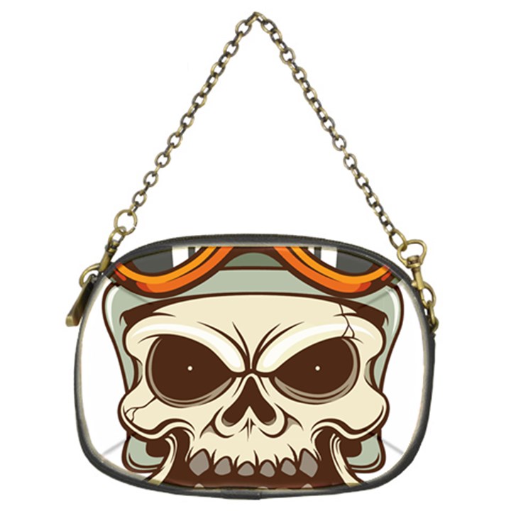 Motorcycle Helmet Skull Clip Art Cranial Skeleton Chain Purse (Two Sides)