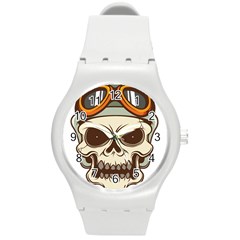 Motorcycle Helmet Skull Clip Art Cranial Skeleton Round Plastic Sport Watch (m) by Sudhe