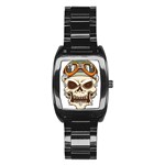 Motorcycle Helmet Skull Clip Art Cranial Skeleton Stainless Steel Barrel Watch Front