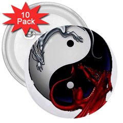 Yin And Yang Chinese Dragon 3  Buttons (10 Pack)  by Sudhe