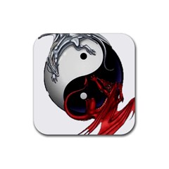 Yin And Yang Chinese Dragon Rubber Coaster (square)  by Sudhe