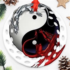 Yin And Yang Chinese Dragon Round Filigree Ornament (two Sides) by Sudhe