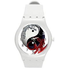 Yin And Yang Chinese Dragon Round Plastic Sport Watch (m) by Sudhe