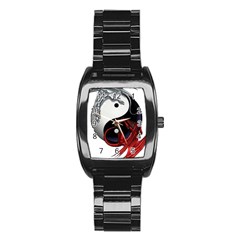 Yin And Yang Chinese Dragon Stainless Steel Barrel Watch by Sudhe