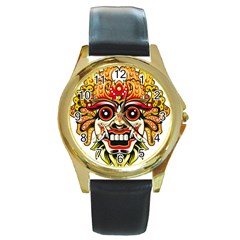 Bali Barong Mask Euclidean Vector Chiefs Face Round Gold Metal Watch by Sudhe