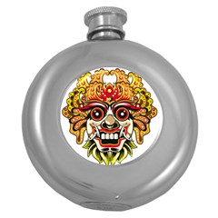 Bali Barong Mask Euclidean Vector Chiefs Face Round Hip Flask (5 Oz) by Sudhe