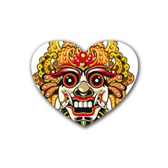 Bali Barong Mask Euclidean Vector Chiefs Face Rubber Coaster (heart)  by Sudhe