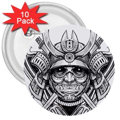 Drawing Samurai Tattoo Sketch Japanese Samurai 3  Buttons (10 Pack)  by Sudhe