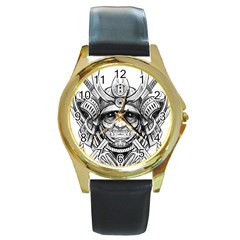 Drawing Samurai Tattoo Sketch Japanese Samurai Round Gold Metal Watch by Sudhe