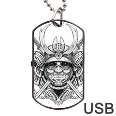 Drawing Samurai Tattoo Sketch Japanese Samurai Dog Tag USB Flash (Two Sides)