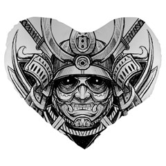 Drawing Samurai Tattoo Sketch Japanese Samurai Large 19  Premium Flano Heart Shape Cushions