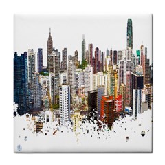 Hong Kong Skyline Watercolor Painting Poster Tile Coasters by Sudhe