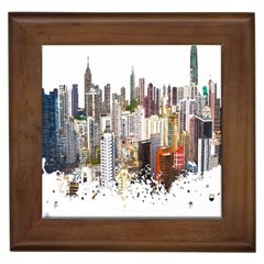 Hong Kong Skyline Watercolor Painting Poster Framed Tiles by Sudhe