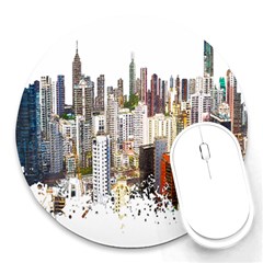 Hong Kong Skyline Watercolor Painting Poster Round Mousepads by Sudhe