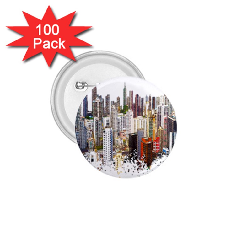 Hong Kong Skyline Watercolor Painting Poster 1.75  Buttons (100 pack) 