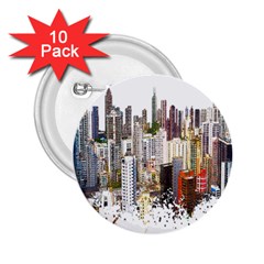 Hong Kong Skyline Watercolor Painting Poster 2 25  Buttons (10 Pack)  by Sudhe