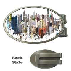 Hong Kong Skyline Watercolor Painting Poster Money Clips (oval)  by Sudhe