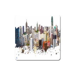 Hong Kong Skyline Watercolor Painting Poster Square Magnet by Sudhe