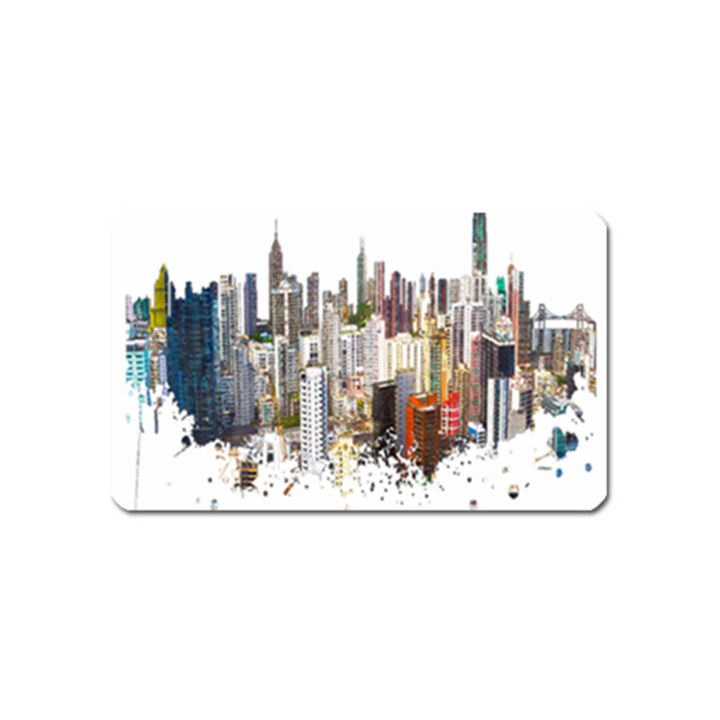 Hong Kong Skyline Watercolor Painting Poster Magnet (Name Card)