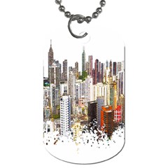 Hong Kong Skyline Watercolor Painting Poster Dog Tag (two Sides) by Sudhe