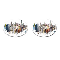 Hong Kong Skyline Watercolor Painting Poster Cufflinks (oval) by Sudhe