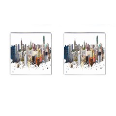 Hong Kong Skyline Watercolor Painting Poster Cufflinks (square) by Sudhe